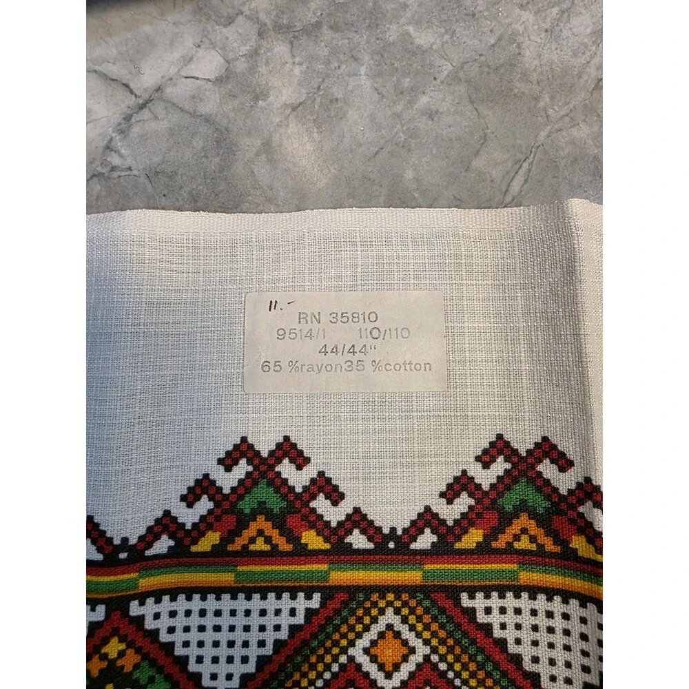 Vintage Ukrainian Folk Art Printed Square Tablecloth 44x44 Cross Stitch Pattern